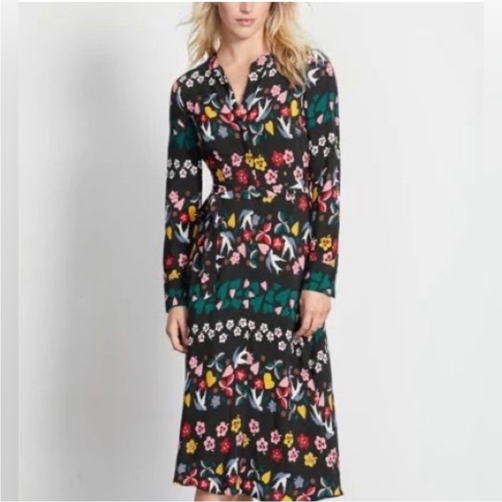 Boden Floral Long Sleeve Dress - Black and Multicolor